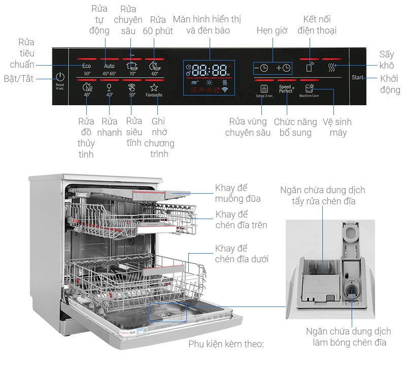 Máy rửa chén Bosch SMS6ZCI85M độc lập Series 6, sấy Zeolith 6 Máy rửa chén Bosch SMS6ZCI85M độc lập Series 6, sấy Zeolith